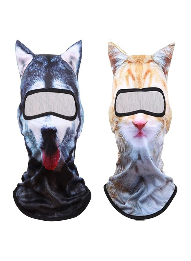 TOAINRSI 3D Cat Ski Balaclava Sheisty Face Mask with Ears,Animal Ski Mask, for Music Festivals Raves Halloween Party Outdoor Activities (Cat-Dog 2 Sets) Yellow - Image 1